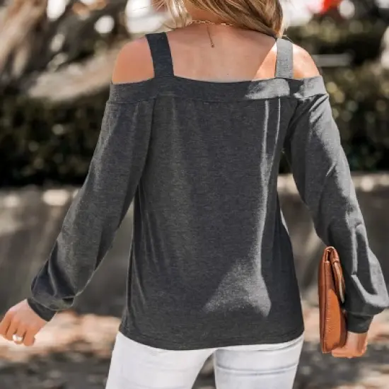 Women's Onyx Cutout Open-Shoulder Tee - Cupshe image {3}