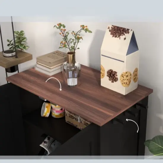 DSVIMOY Dog Feeding Station, Dog Food Storage Cabinet with Hidden Dog Bowls, Adjustable Panel, Hooks for Medium Sized Dogs, Black, 23.6"*13.8"*31.5" image {4}