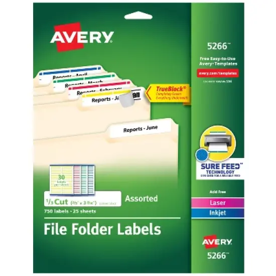 Avery TrueBlock File Folder Labels, 2/3" x 3-7/16", 750 Printable Labels, Assorted (5266) image {8}