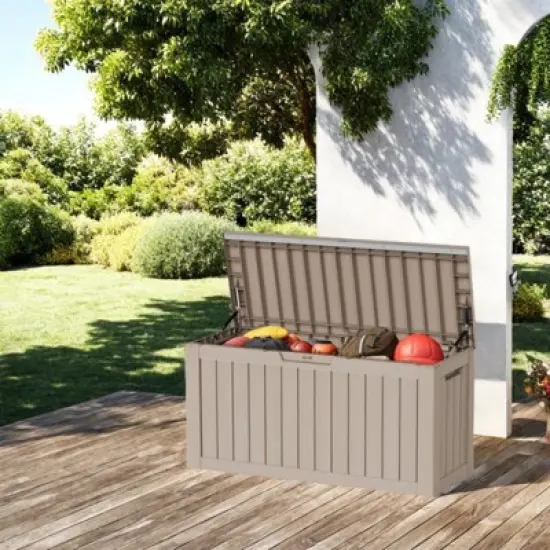 DSVIMOY Deck Boxes, 2-Piece 80 Gal Outdoor Storage Deck Box, Small Patio Storage Bin for Garden Tools, Brown, 46.26"*18.7"*23.23" image {3}