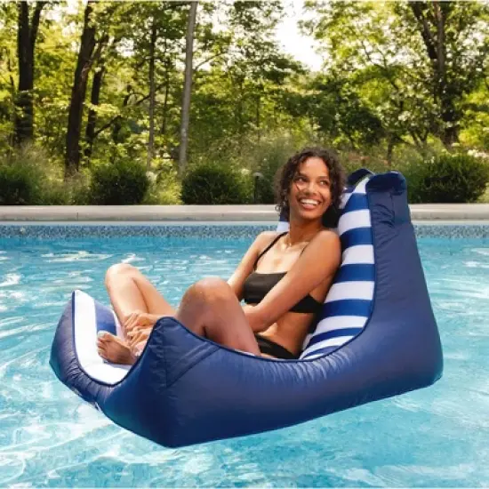 Big Joe Captain's Float No Inflation Needed Pool Lounger with Drink Holder, Quick Draining Fabric image {3}