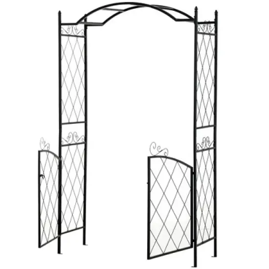 Resenkos Garden Arch Plant Support Trellis,85" Garden Arch Arbor, Metal Arch Trellis with Gate, Black image {11}