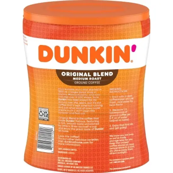 Dunkin' Original Blend, Medium Roast Coffee Canister - 30oz image {2}