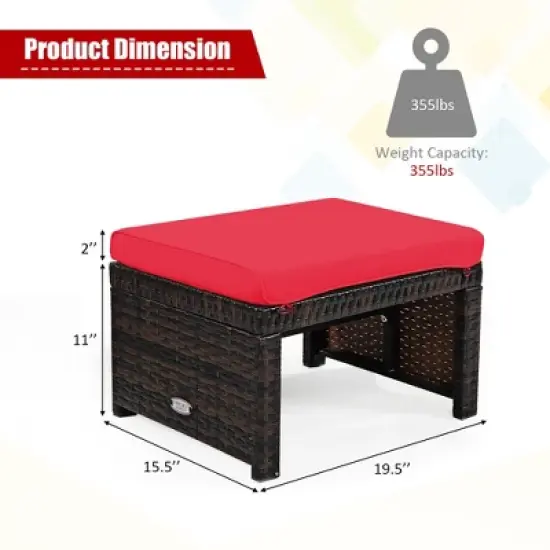 Costway 2PCS Patio Rattan Ottoman Cushioned Seat Foot Rest Furniture Turquoise\Red\White image {2}