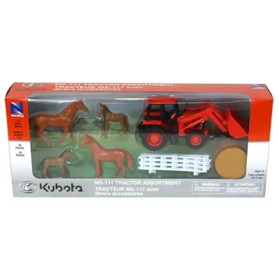 New Ray 1/32 Kubota Farm Tractor and Horses Set SS-15835A image {1}