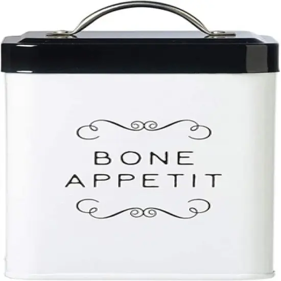 Amici Pet Treat Storage, Sparky Bone Appetit, Dog Biscuits, & Good Dog Metal Storage Canister, White & Black Push Top Lid, Set of 3,36 oz. image {5}