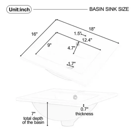 Christopher Knight Home Katniss Modern 18"  Bathroom Vanity with Ceramic Sink and Adjustable Shelf image {2}