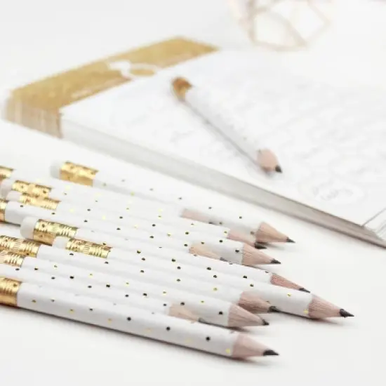 12pk Mini Pencils Polka Dots Foil Gold image {1}