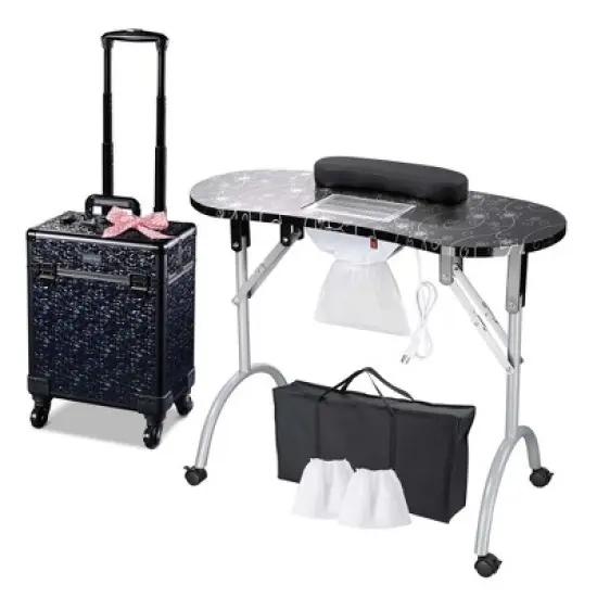 Byootique Manicure Table Nail Desk & Rolling Makeup Train Case Kit image {10}