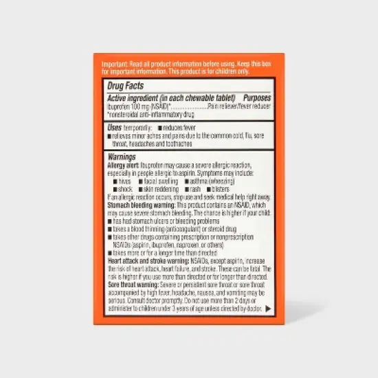 Junior Strength Ibuprofen (NSAID) Pain Reliever & Fever Reducer Chewable Tablets - Orange - 24ct - up&up&trade; image {2}