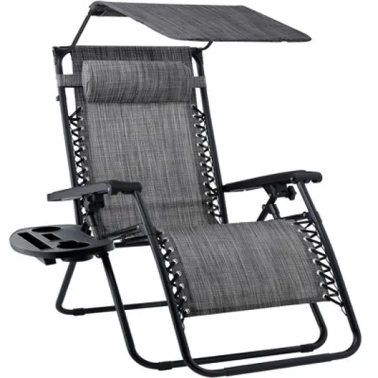 Best Choice Products Folding Zero Gravity Recliner Patio Lounge Chair w/ Canopy Shade, Headrest, Tray image {13}