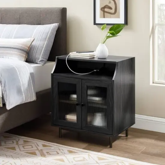 Fluted Glass Double Door Nightstand with USB Port - Saracina Home image {7}