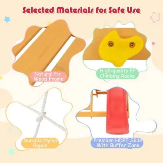 Costway 5-in-1 Indoor Jungle Gym Montessori Climbing Toys with Slide for Toddlers Wooden image {5}