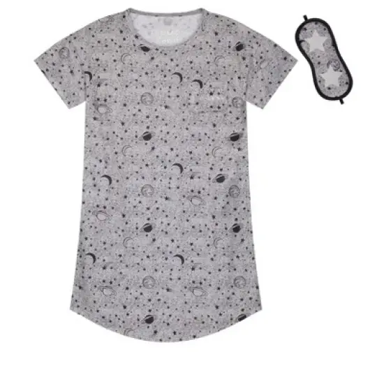 Sleep On It Girls Gray Cosmos Pajama Sleep Shirt With Matching Sleep Mask image {5}