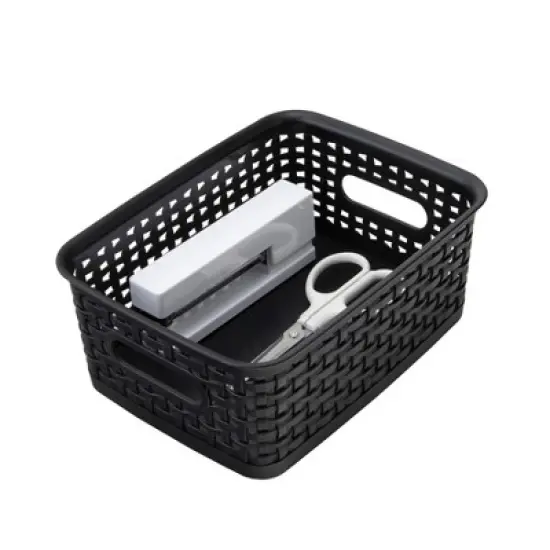 Thinkspace Plastic Weave Bin, Small, Black, Pack of 3 image {2}