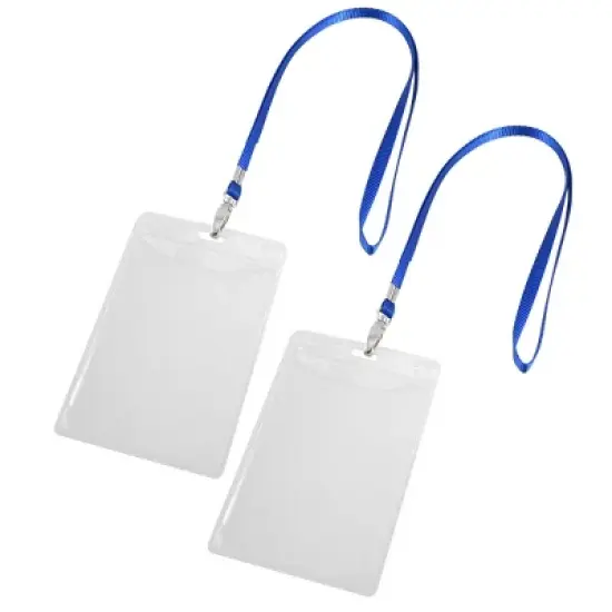 Unique Bargains Plastic Vertical ID Badge Card Holder Clear 2 Pcs w Detachable Neck Lanyard image {5}