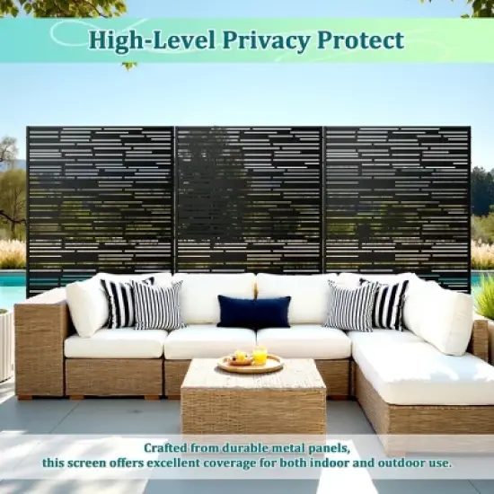 TOAOTBNBO Metal Privacy Screen, Decorative Privacy Fence Panels with Stand, Outdoor Privacy Screen for Garden, Black image {6}