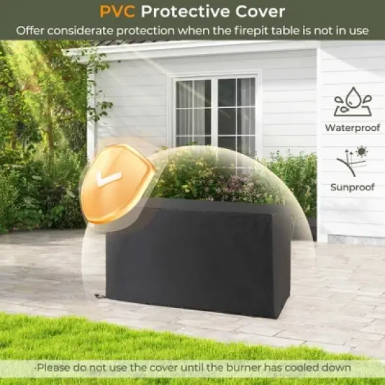 Costway 45" Propane Rattan Firepit Table with Glass Stones & Protective Cover Metal Frame image {4}