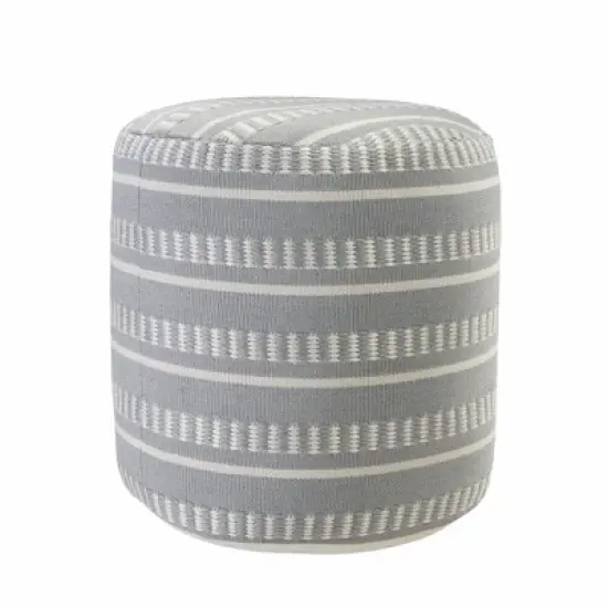 20" Brown Polyester Round Striped Indoor Outdoor Pouf Ottoman image {4}