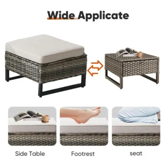 Buenhomino Outdoor Wicker Patio Furniture Set with 43" Propane Fire Pit, Swivel Patio Chairs Set with Sofa Couch, Fire Pit Table and Ottoman image {14}