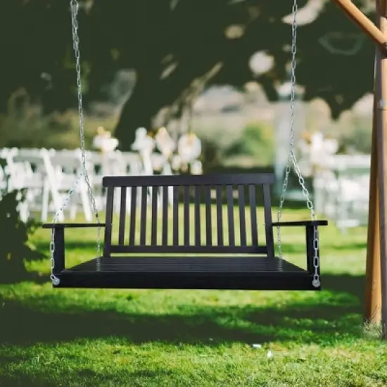 PAGED Patio Porch Swing with Armrests,Wood Bench Swing with Hanging Chains for Patio Backyard,Garden image {5}