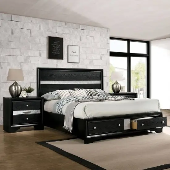 2pc Queen Whether by Bed with Nightstand Black - miBasics image {1}