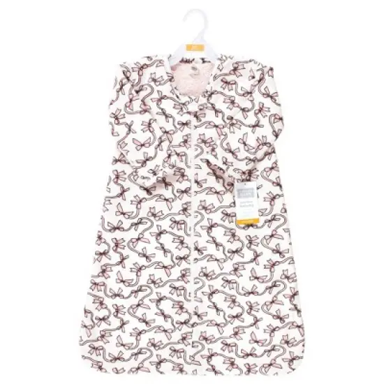 Hudson Baby Infant Girl Long Sleeve Plush Faux Fur Sleeping Bag, Wearable Blanket, Pink Bows image {1}