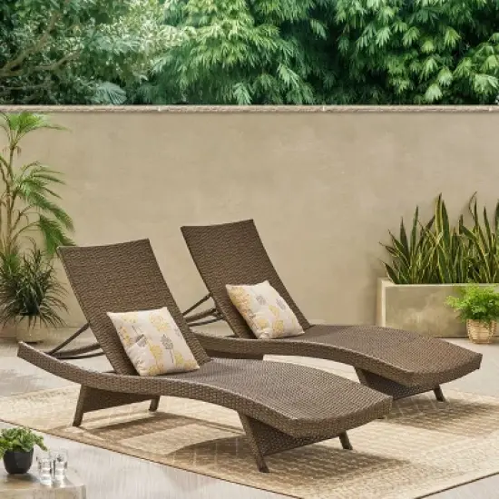 GDFStudio Lakeport Outdoor Wicker Armless Adjustable Chaise Lounges (Set of 2) image {9}