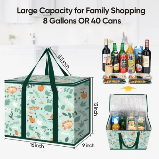 HOMLUX 2Pk Insulated Reusable Lunch Grocery Storage Bags Collapsible Cooler image {3}
