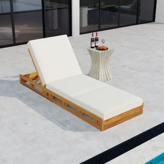 Christopher Knight Home Alfred Outdoor Acacia Wood Adjustable Chaise Lounge with 3-Fold Water-Resistant Cushion image {11}