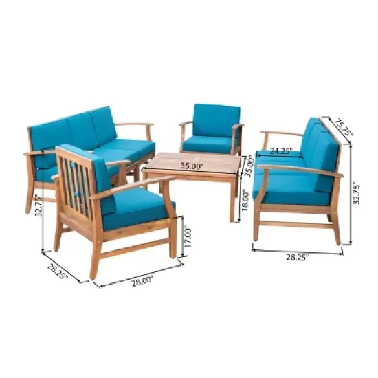 Perla 9pc Acacia Wood Patio Conversation Set - Teak/Blue - Christopher Knight Home image {6}