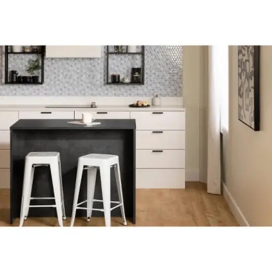 Myro Kitchen Island Faux Black Stone/White - South Shore image {1}