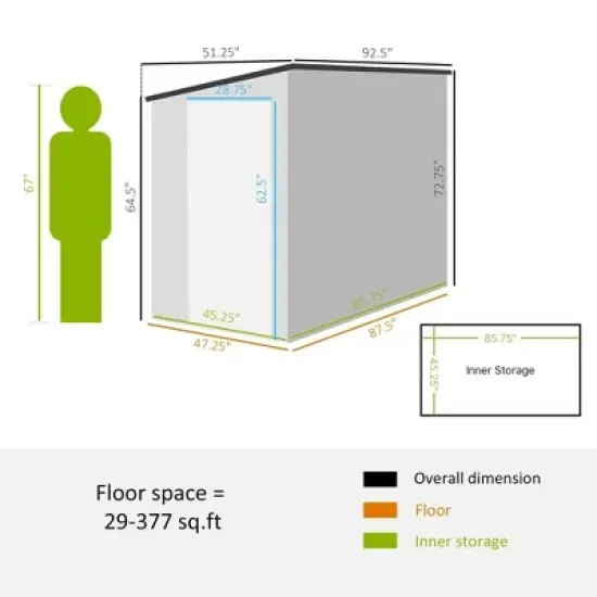 Resenkos Storage Garden Shed,Garden Sheds,4' x 7.7' Lean to Garden Storage Shed, Outdoor Metal Tool House with Lockable Door Vents, White image {4}