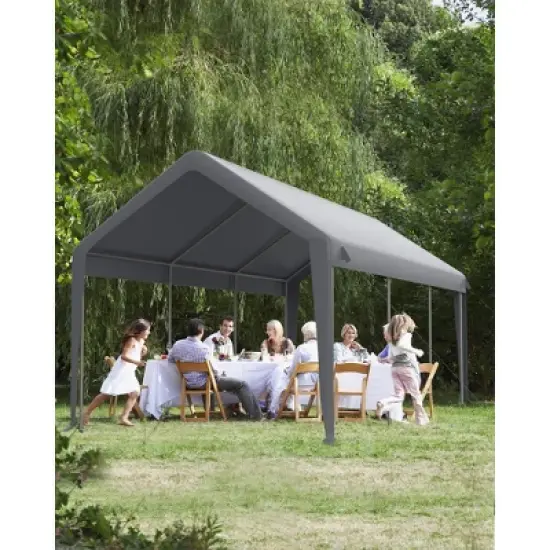 12x20 Ft Carport,Car Port with 200g PE Tarp,Roll-Up Doors,and 4 Windows,for Full-Size Pickups,Bass Boats,Tractors,and SUVs,Gray image {7}