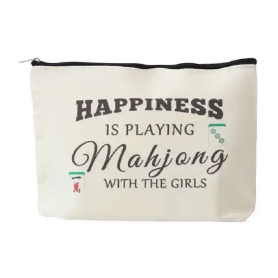 Unique Bargains Durable Mahjong Pattern Makeup Bag Beige 1 Pc image {5}