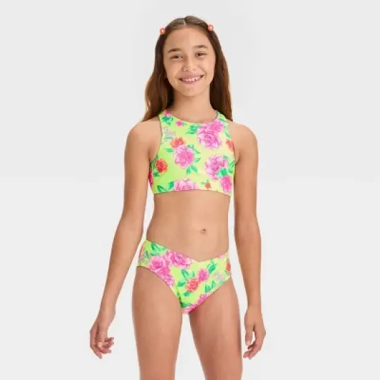 Girls' 'Bright Peony' Floral Printed Bikini Set - art class&trade; image {3}
