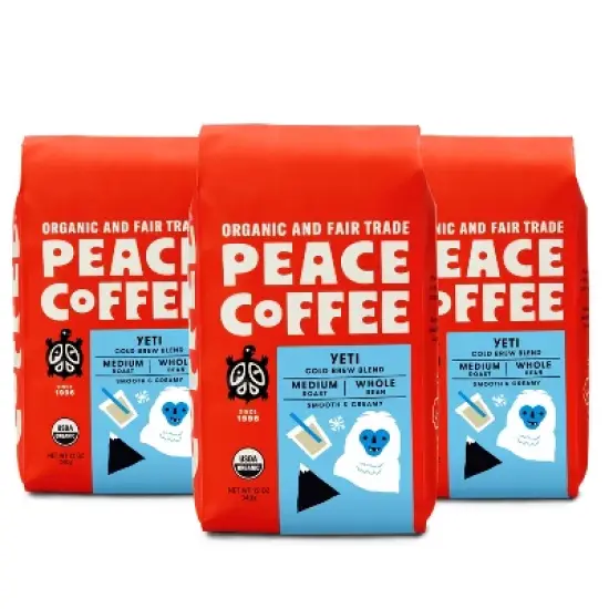 Peace Coffee Yeti Cold Brew Blend Medium Roast Whole Bean Coffee - 36oz/3ct image {4}