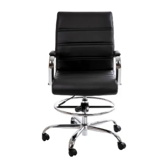 Flash Furniture Mid-Back LeatherSoft Drafting Chair with Adjustable Foot Ring and Chrome Base image {2}