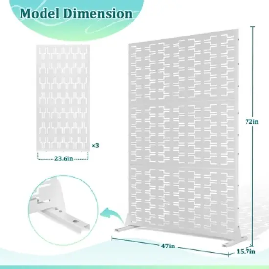 TOAOTBNBO Metal Privacy Screen with Stand, Decorative Privacy Fence Panels with Brick Pattern, Outdoor Privacy Screen for Garden, White image {2}