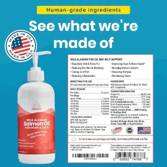 Wild Alaskan Salmon Oil for Cats & Small Dogs, Supports Skin, Coat, Joint & Overall Well-Being, Pure & Premium Alaskan Salmon Oil W/ No Fillers, 16 oz image {1}