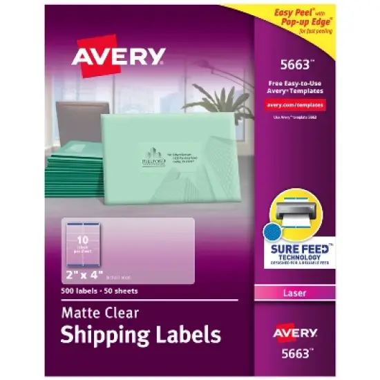 Avery Matte Clear Shipping Labels, Sure Feed Technology, Laser, 2" x 4", 500 Labels (5663) image {8}