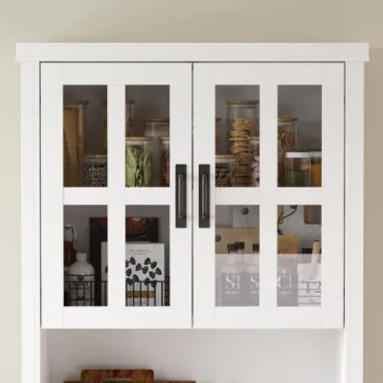 Famapy Modern Kitchen Pantry Cabinet,Tall Storage Organizer with Drawers,Glass Doors for Display,Floating Open Shelf,for Spices and Dishes image {10}