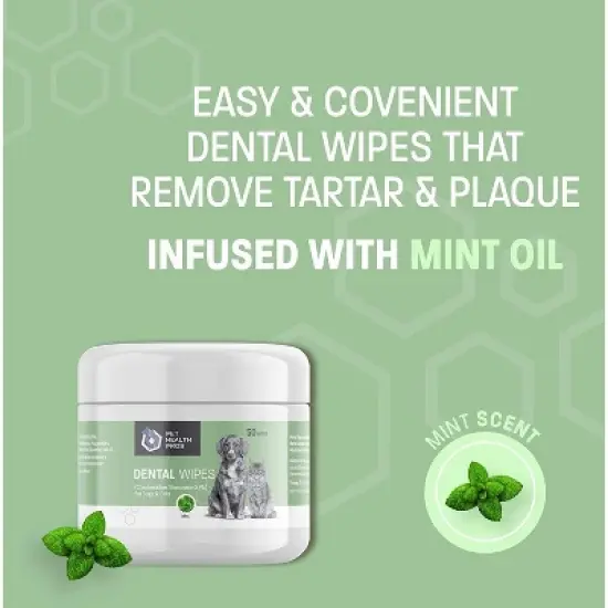 Pet Health Pros; Dental Wipes for Dogs & Cats; Fresh Breath, Plaque Removal, Tartar Control; Pack of 50, Mint Scented image {1}