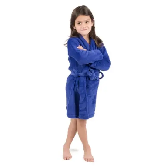 Leveret Kids Shawl Collar Fleece Solid Color Robe image {2}