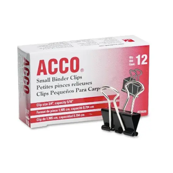 ACCO Small Binder Clips Steel Wire 5/16" Cap 3/4"w Black/Silver Dozen 72020 image {5}