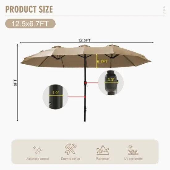 YARDSIGHT 12.5x6.7FT Large Rectangular  Outdoor Market Umbrella  without Base &ndash;Sturdy Frame & UV-Resistant Canopy for Garden, Deck, Pool, and Backyard image {2}