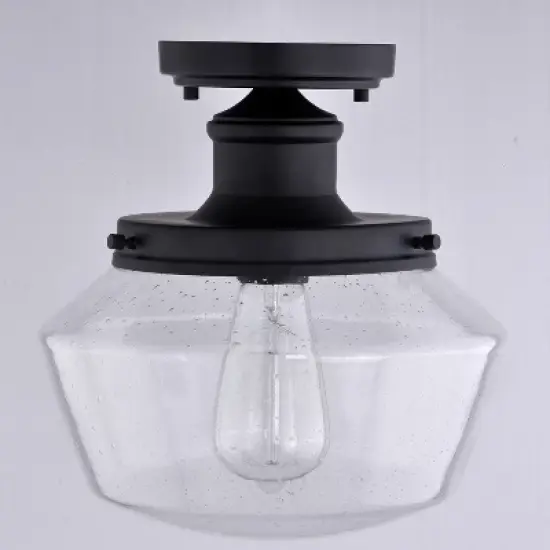 VAXCEL Collins Black Farmhouse Outdoor Flush Mount Ceiling Light Clear Schoolhouse Glass image {9}