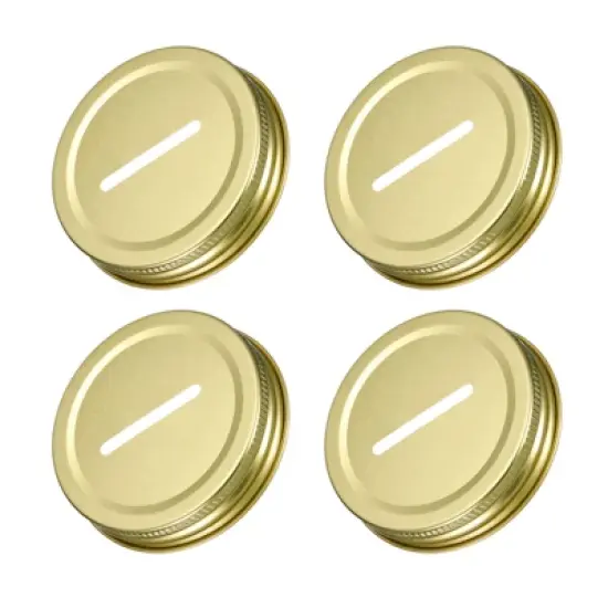 Unique Bargains Regular Mouth Tin Plate Mason Jar Coin Slot Canning Lids 4 Pcs 2.76" Gold image {5}