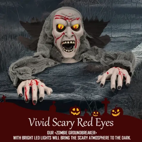 Joyfy Halloween Outdoor Decoration Light-Up Zombie Groundbreaker with Sound, Halloween Decorations for Graveyard Haunted House Lawn Yard Party Decor image {3}