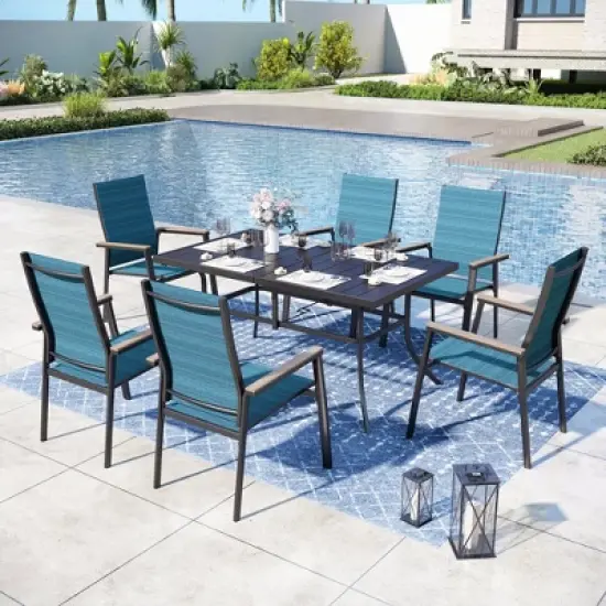 Captiva Designs 7pc Patio Dining Set with Rectangular Steel Table & Aluminum Frame Textilene Chairs image {16}